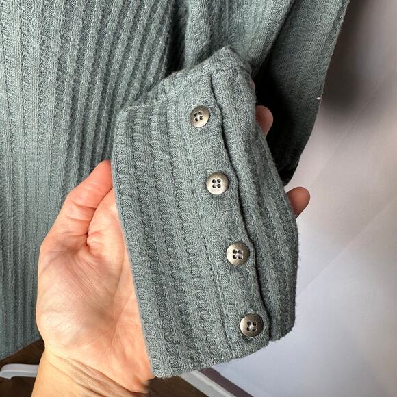 Chaser Winter Pine Teal Blue Thermal Waffle Knit Henley Pullover Women's Small - Picture 5 of 8